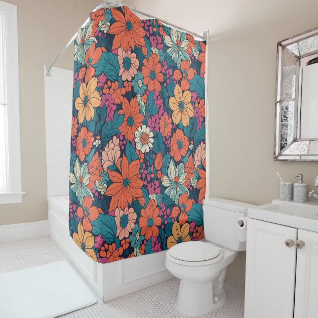 Bold Floral Pattern Modern Flower  Shower Curtain (In Situ)