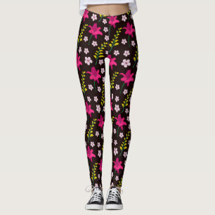 Bold floral pattern on black background leggings
