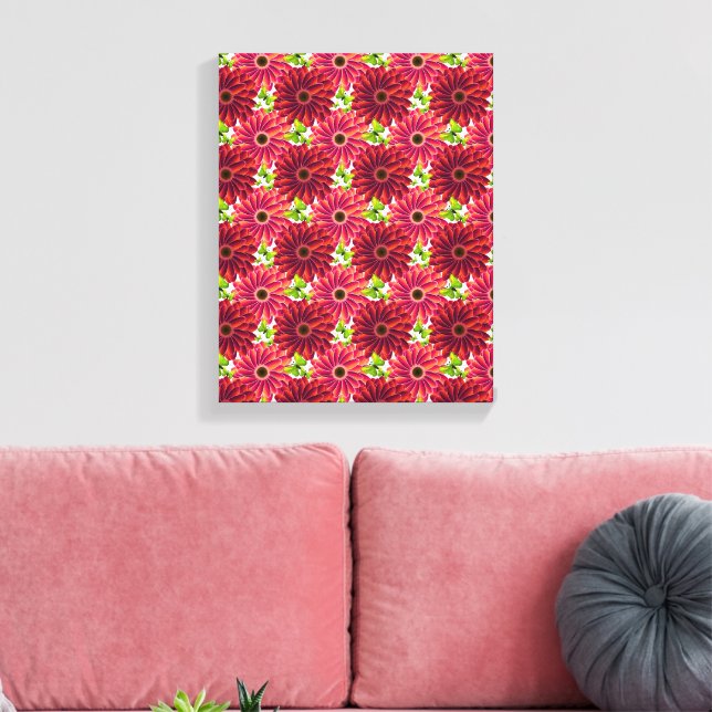 Bold Floral Pattern with Butterflies | Vibrant Red Canvas Print (Insitu(LivingRoom))