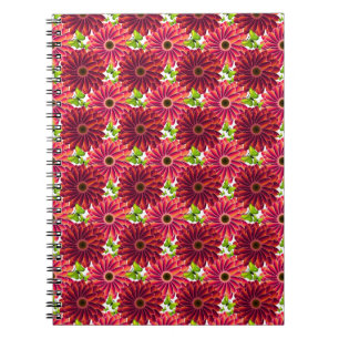Bold Floral Pattern with Butterflies Vibrant Red Notebook