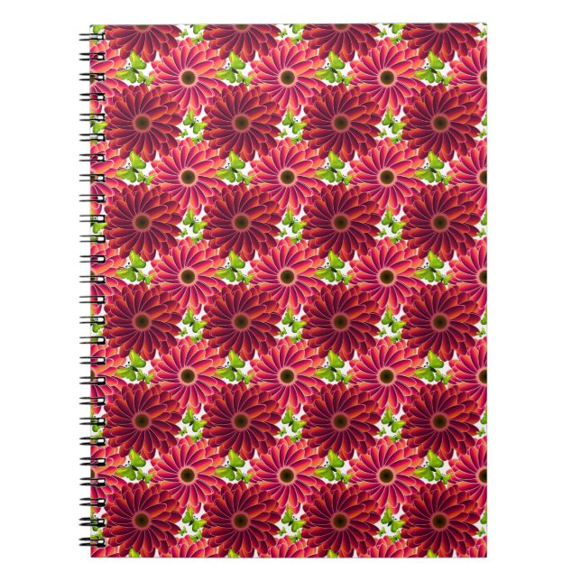 Bold Floral Pattern with Butterflies | Vibrant Red Notebook (Front)