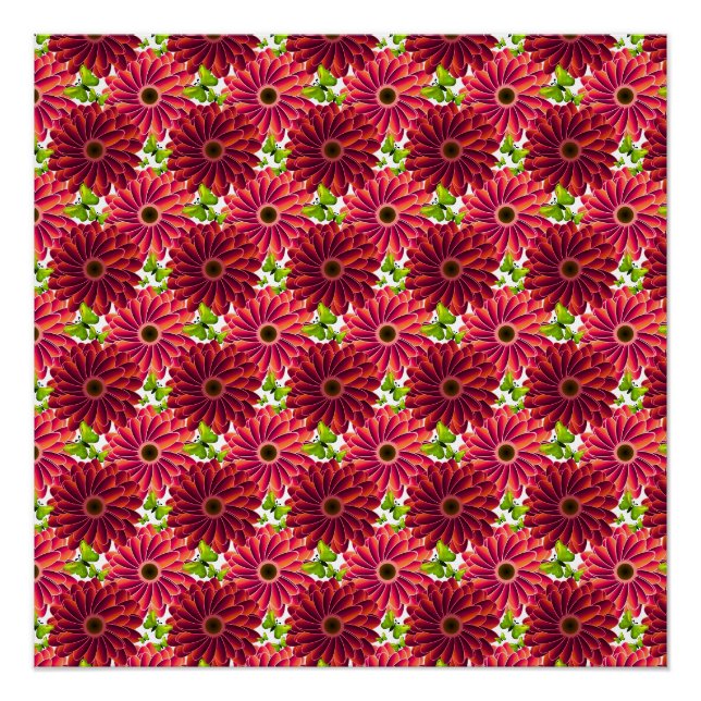 Bold Floral Pattern with Butterflies | Vibrant Red Poster (Front)