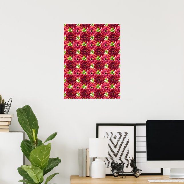Bold Floral Pattern with Butterflies | Vibrant Red Poster (Home Office)