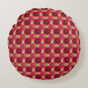 Bold Floral Pattern with Butterflies   Vibrant Red Round Cushion