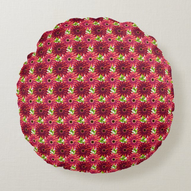 Bold Floral Pattern with Butterflies | Vibrant Red Round Cushion (Front)
