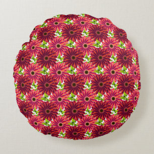 Bold Floral Pattern with Butterflies   Vibrant Red Round Cushion
