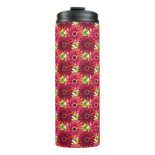 Bold Floral Pattern with Butterflies   Vibrant Red Thermal Tumbler