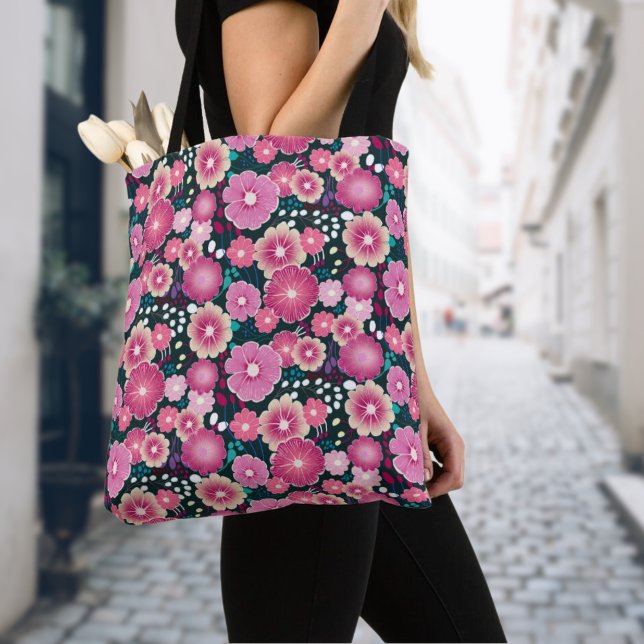 Bold floral patterns pink and burgundy girly Tote Bag (Big bold flowers in beautiful summer colors. )