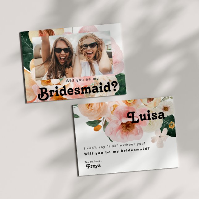 Bold Floral | Photo Bridesmaid Proposal Card (Creator Uploaded)