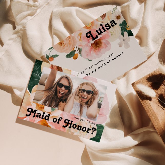 Bold Floral | Photo Maid of Honour Proposal Card (Creator Uploaded)
