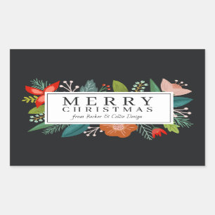 Bold Floral & Pine Personalised Holiday Rectangular Sticker