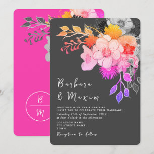 Bold Floral Pink & Black Wedding Invitation