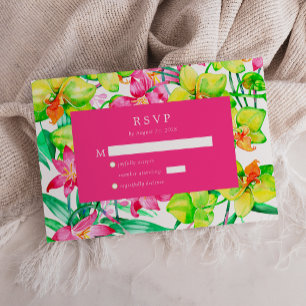 Bold Floral Pink Watercolor Wedding RSVP Enclosure Card