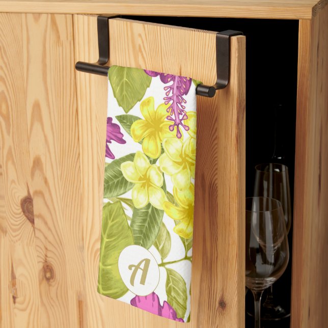 Bold Floral Print with Retro Monogram Tea Towel (Thirds Fold)