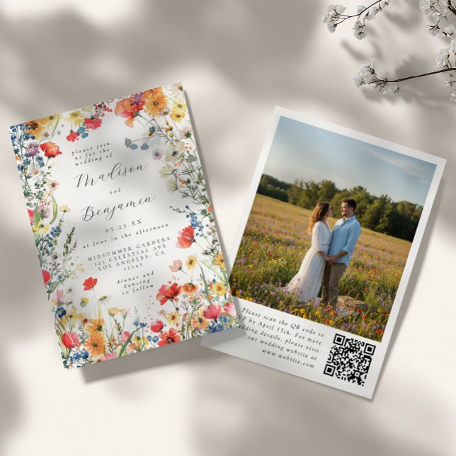 Bold Floral QR Code Photo Wedding Invitation (Creator Uploaded)
