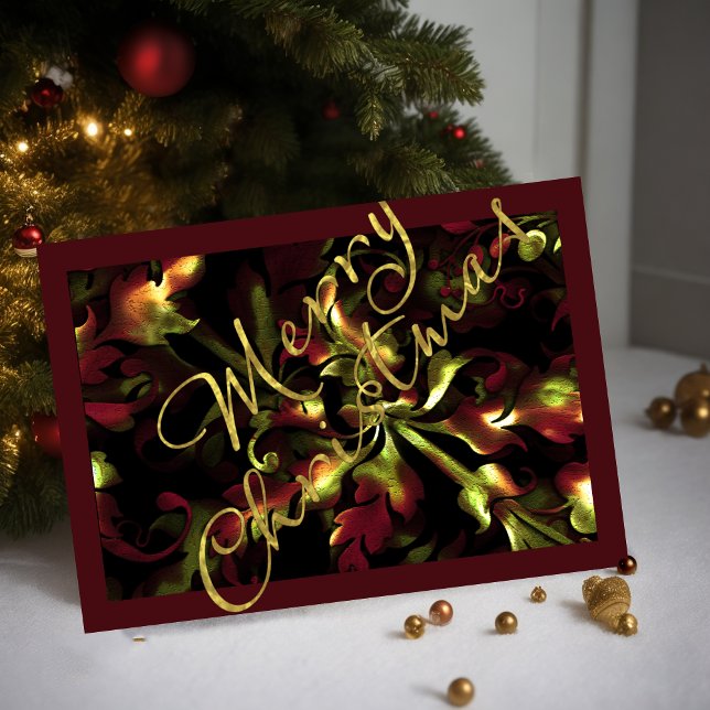 Bold Floral Red Green Gold Merry Christmas Card (Creator Uploaded)