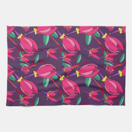 Bold Floral Shooting Star Pink / Purple Wildflower Tea Towel