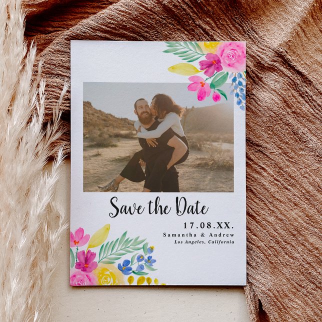 Bold floral spring 2 photos save the date (Bold floral spring 2 photos save the date)