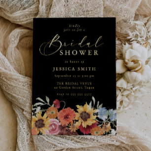 Bold Floral Summer Black Bridal Shower Gold