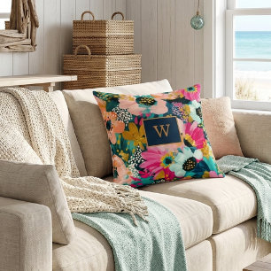 Bold Floral Watercolor Name  Cushion