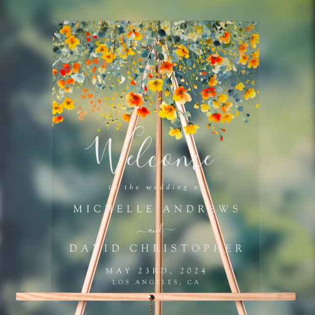 Bold Floral Wedding Acrylic Sign (Neutral)