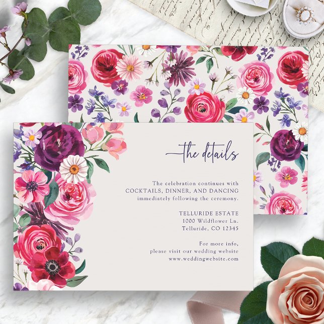 Bold Floral Wedding Enclosure Card (Bold Floral Wedding The Details Enclosure Card by Painted Paperie
)