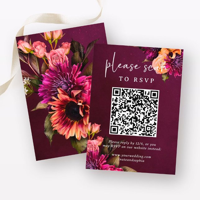 Bold Floral Wedding | RSVP with QR Code Enclosure Card (Creator Uploaded)