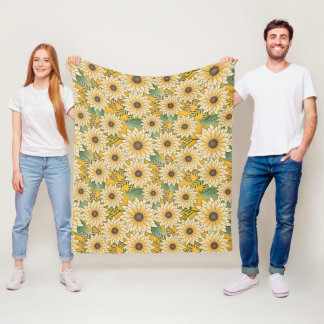 Bold Floral Yellow Sunny Sunflower Garden Fleece Blanket