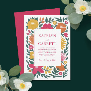 Bold Florals Magenta Orange Yellow Wedding  Invitation