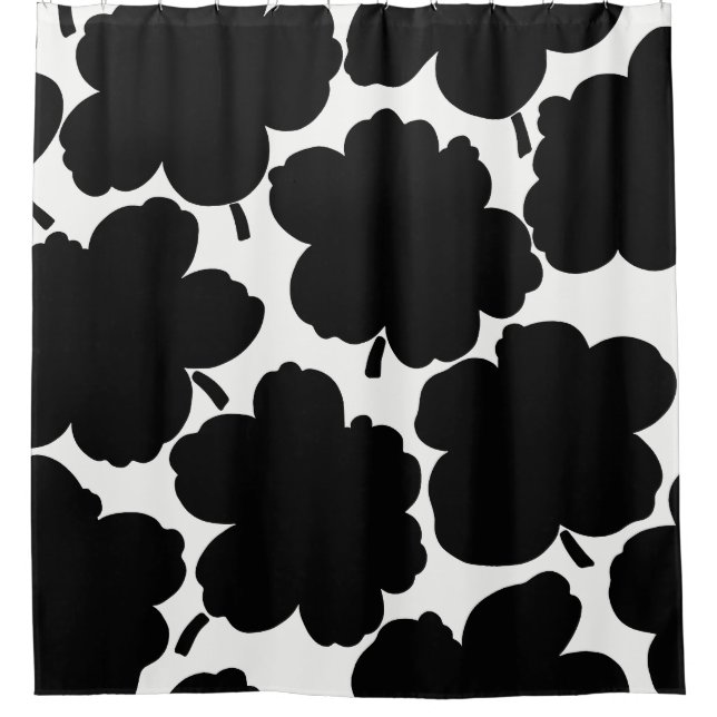 Bold Florals Monochrome Black & White Shower Curtain (Front)