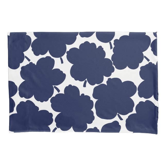 Bold Florals Monochrome Navy White Pillowcase (Front)