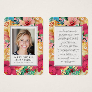 Bold Florals Photo Funeral Memorial Prayer Card