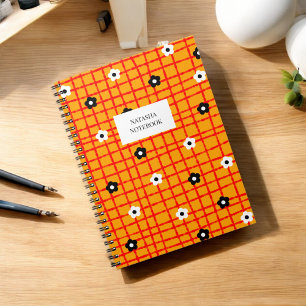 Bold Flower Orange Red Check Pattern Stationery Notebook