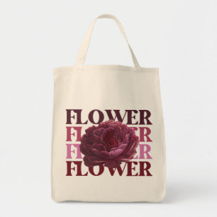 'Bold FLOWER Typography' Floral Aesthetic Grocery  Tote Bag