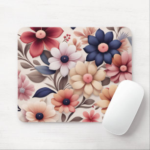 Bold flowers and leaves pattern pink mouse pad