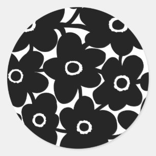Bold Flowers - Black and White Classic Round Sticker