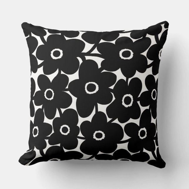 Bold Flowers - Black Cushion (Front)
