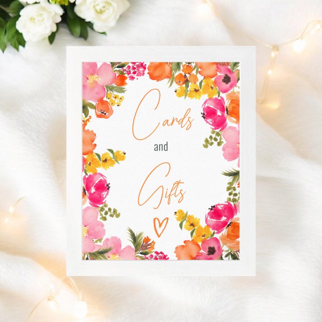 Bold flowers script cards gifts bridal shower  poster (Bold flowers script cards gifts bridal shower poster)