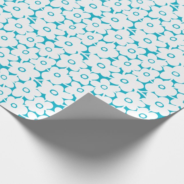 Bold Flowers - White on Aqua Blue Wrapping Paper (Corner)