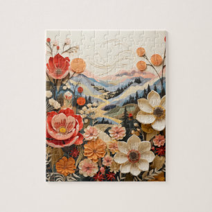 Bold Flowers with Mountains Jigsaw Puzzle