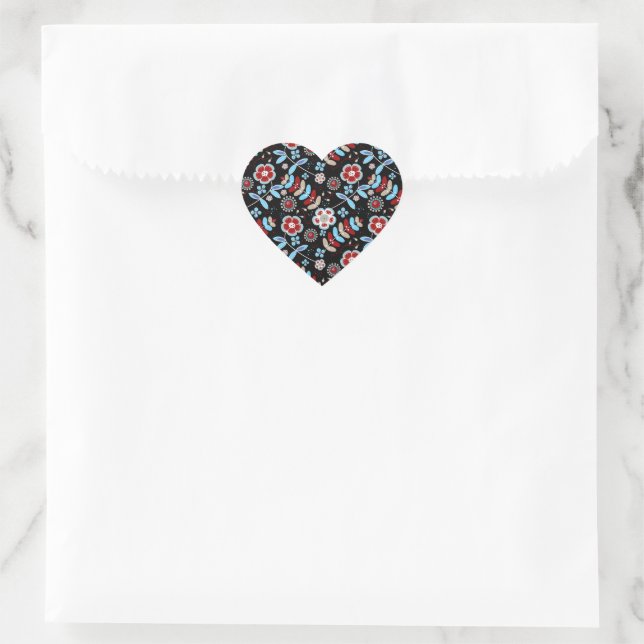 Bold Folk Floral Pattern Heart Sticker (Bag)