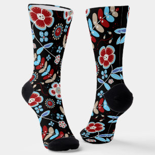 Bold Folk Floral Pattern Socks