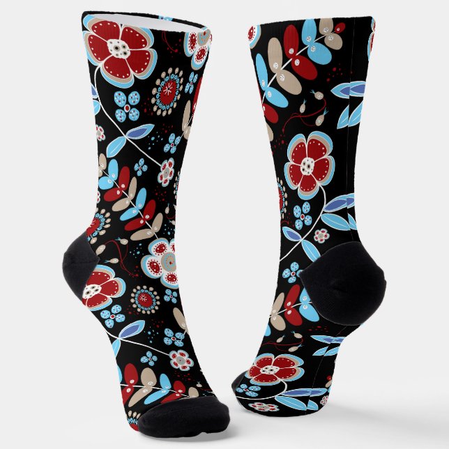 Bold Folk Floral Pattern Socks (Angled)