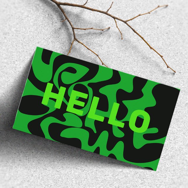 Bold Font Groovy Black Lime Emerald Green Business Card (Creator Uploaded)