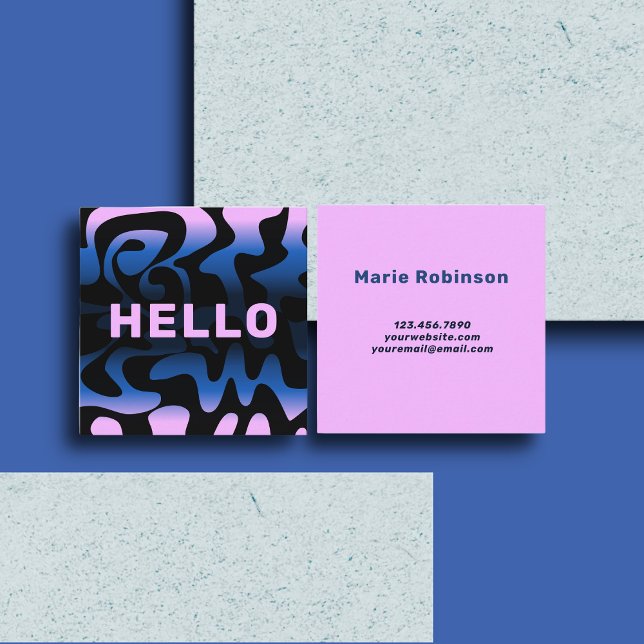 Bold Font Groovy Black Navy Blue Lilac Pale Purple Square Business Card (Creator Uploaded)