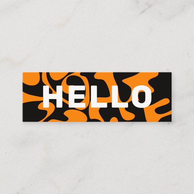 Bold Font Groovy Black Orange Mini Business Card (Front)