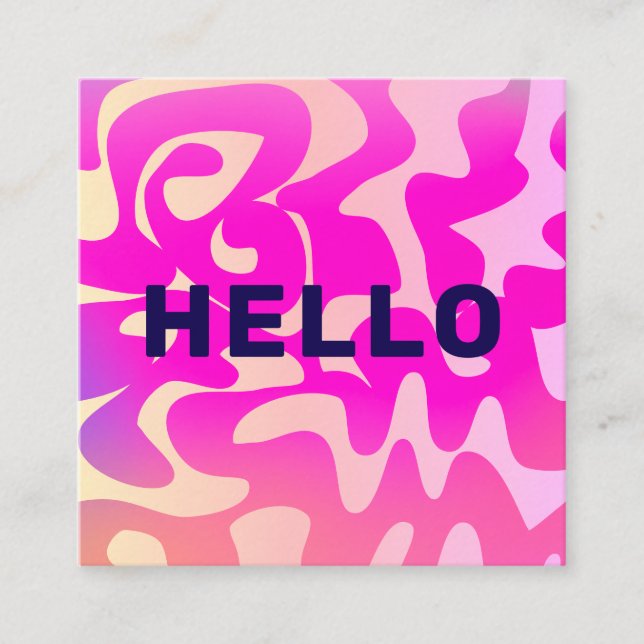 Bold Font Groovy Retro Hello Pink Colourful Square Business Card (Front)