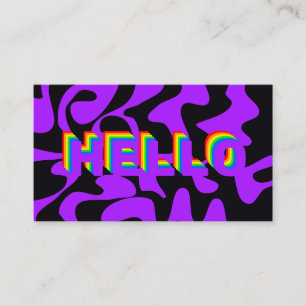Bold Font Hello Groovy Rainbow Purple Business Card