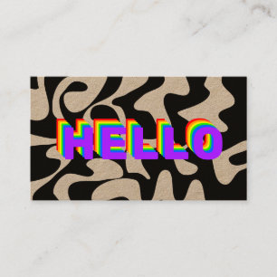 Bold Font Hello Hello Groovy Rainbow Kraft Business Card