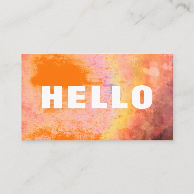 Bold Font Hello Orange Rainbow Business Card (Front)